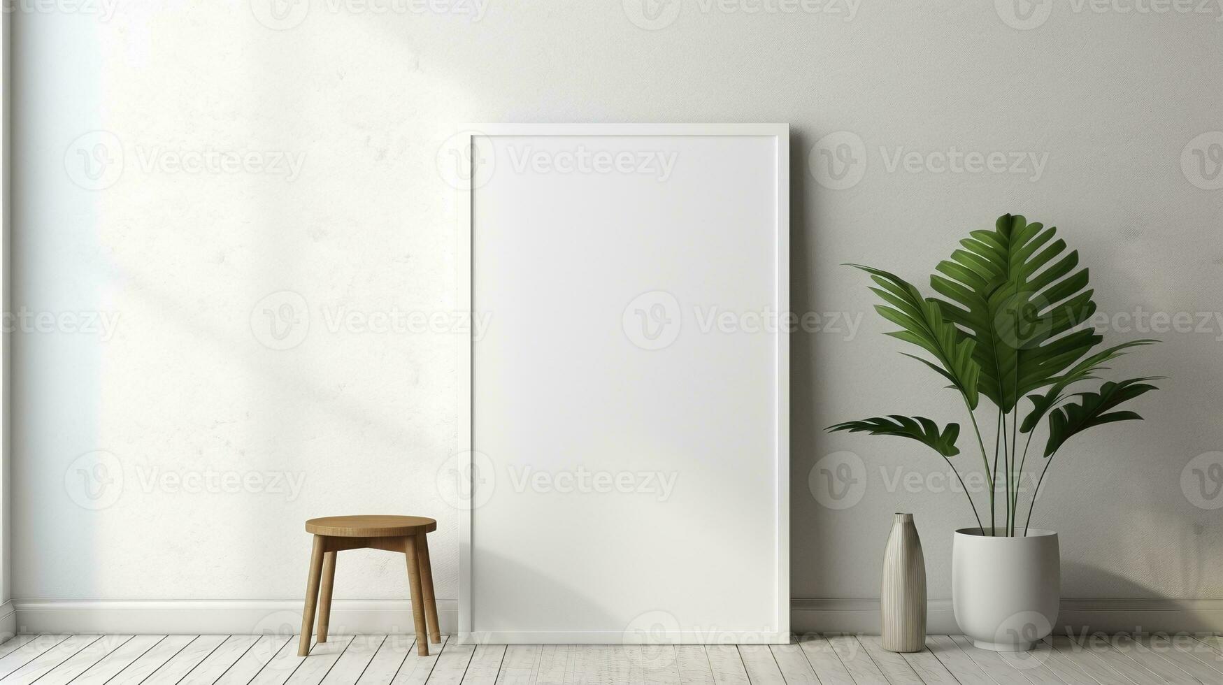 ochtend- schaduw ingemaakt monstera ai gegenereerd kader mockup leven kamer foto