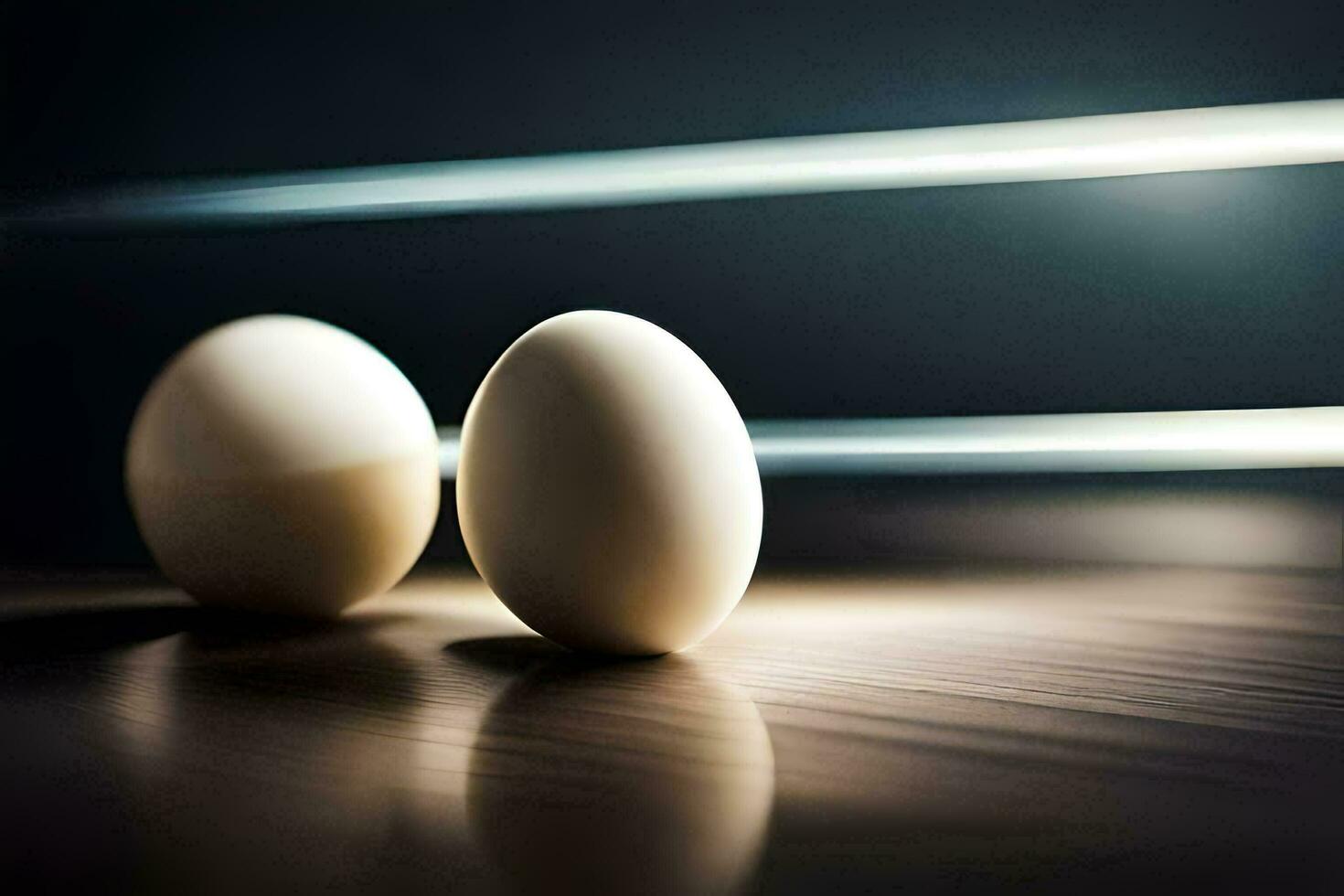 twee eieren Aan een tafel met een licht schijnend Aan hen. ai-gegenereerd foto