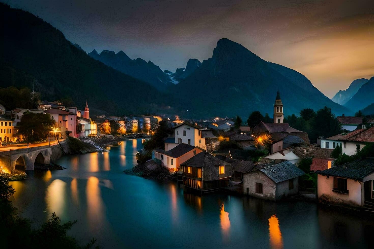 de dorp van persoon in de Alpen. ai-gegenereerd foto