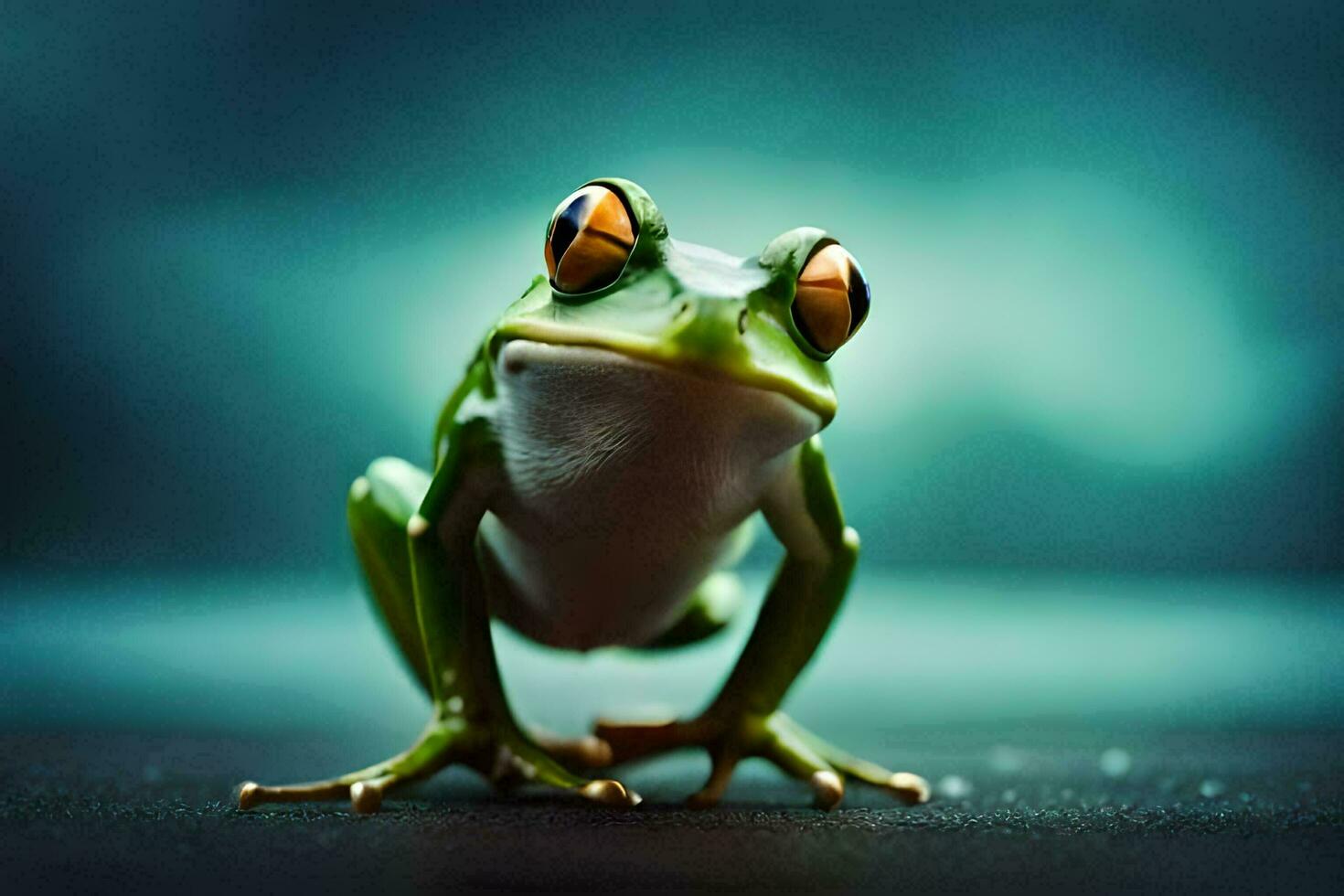 een kikker met groot ogen en een groen achtergrond. ai-gegenereerd foto