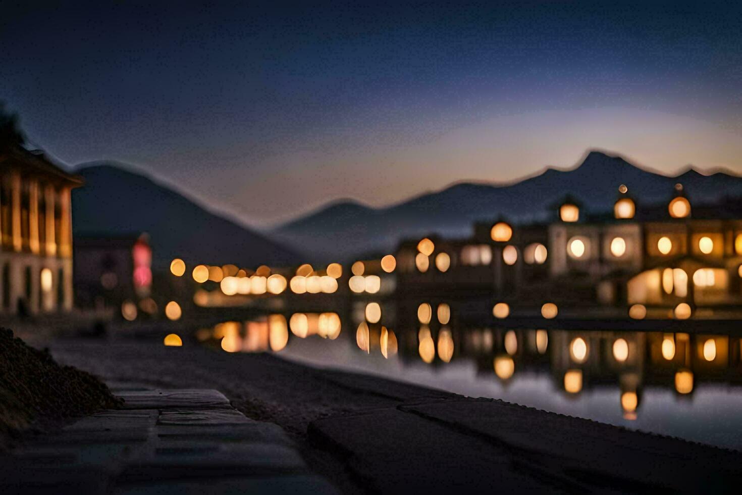 foto behang de lucht, de stad, de bergen, de lichten, de lichten, de stad. ai-gegenereerd