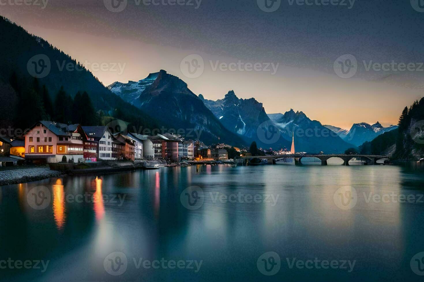 de stad- van salzburg, Oostenrijk, Bij schemering. ai-gegenereerd foto