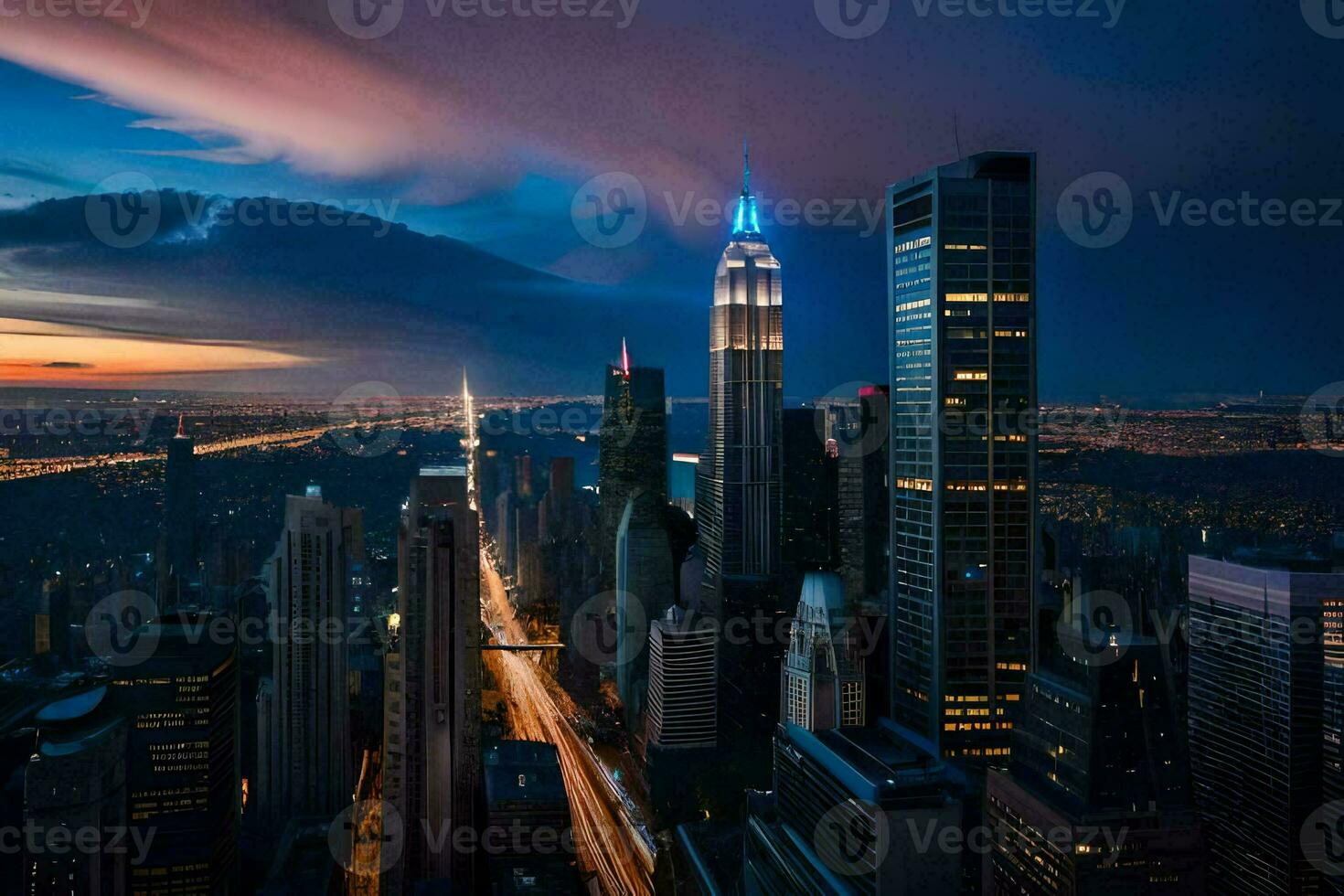 de stad horizon Bij schemer in nieuw york. ai-gegenereerd foto