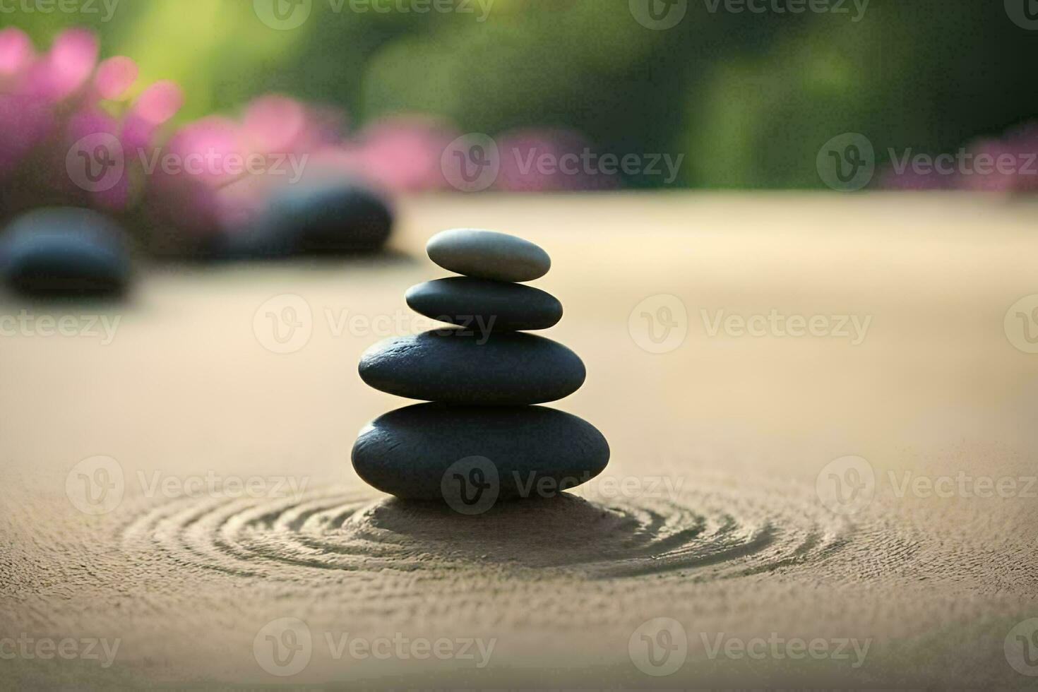 zen stenen Aan een zand duin. ai-gegenereerd foto