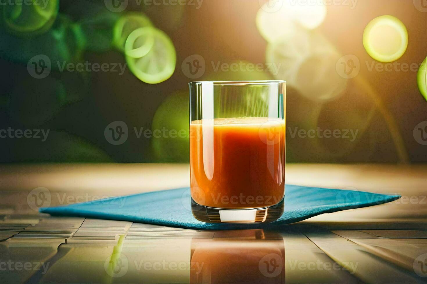 een glas van oranje sap Aan een tafel. ai-gegenereerd foto