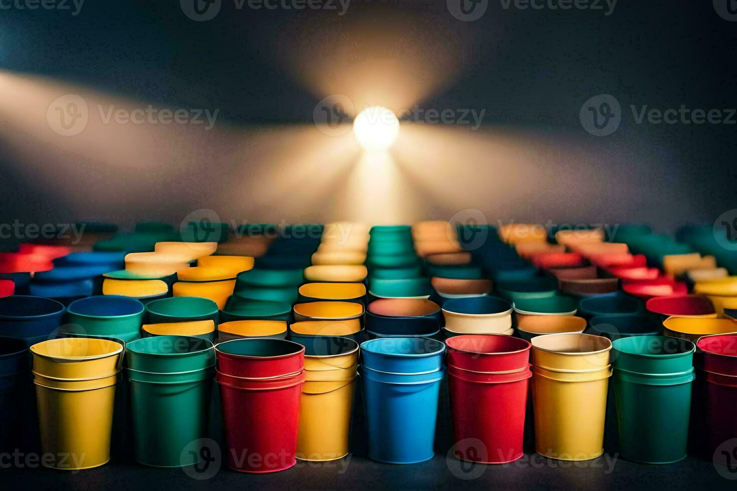 veel kleurrijk cups zijn bekleed omhoog in een rij. ai-gegenereerd foto