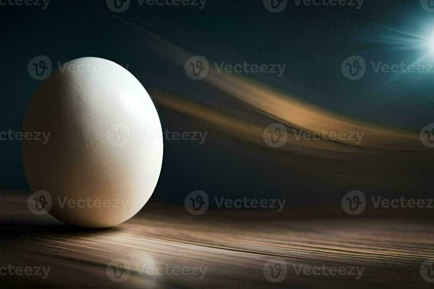 een ei Aan een tafel met een helder licht achter het. ai-gegenereerd foto