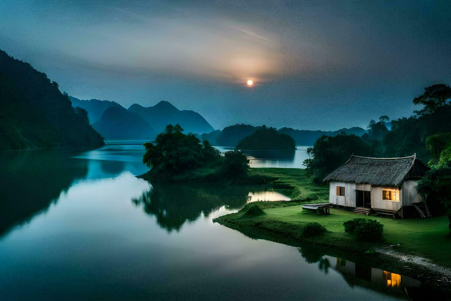 de huis Aan de water. ai-gegenereerd foto