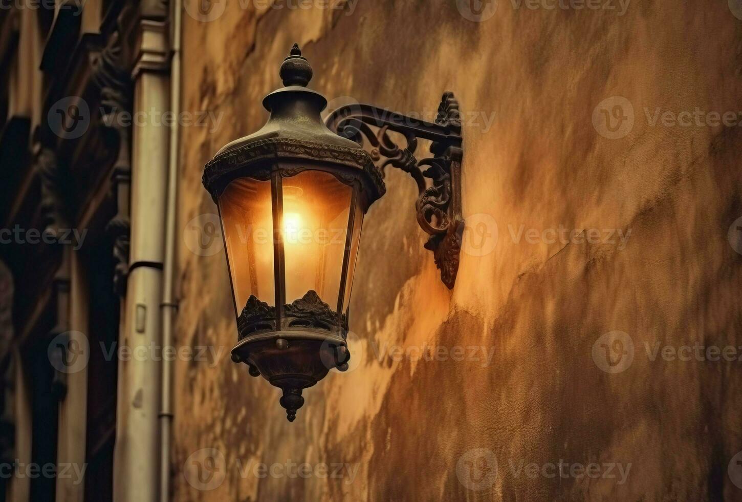 lamp bliksem Aan oud straat. genereren ai foto