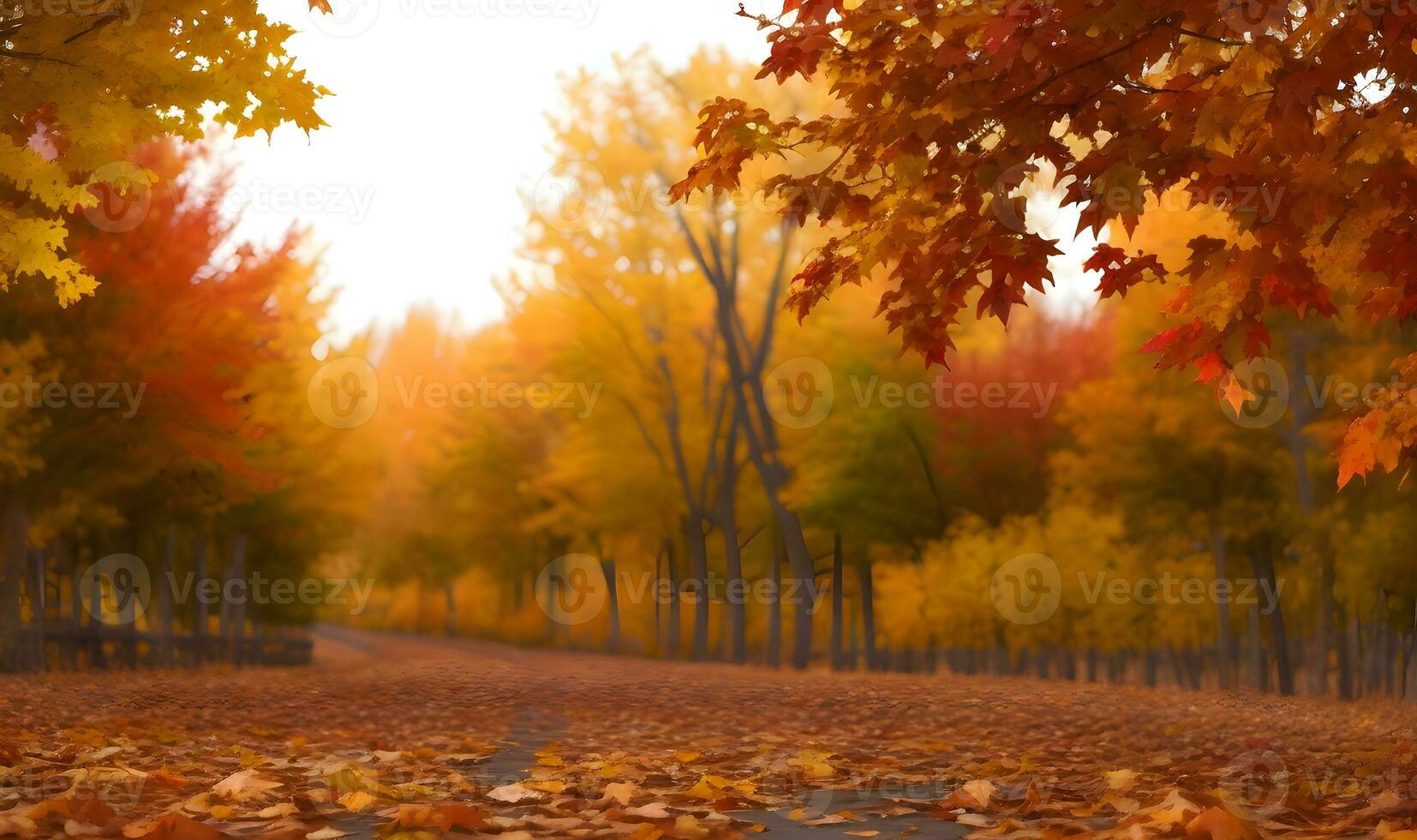 mooi herfst landschap met. kleurrijk gebladerte in de park. vallend bladeren natuurlijk achtergrond ai gegenereerd foto