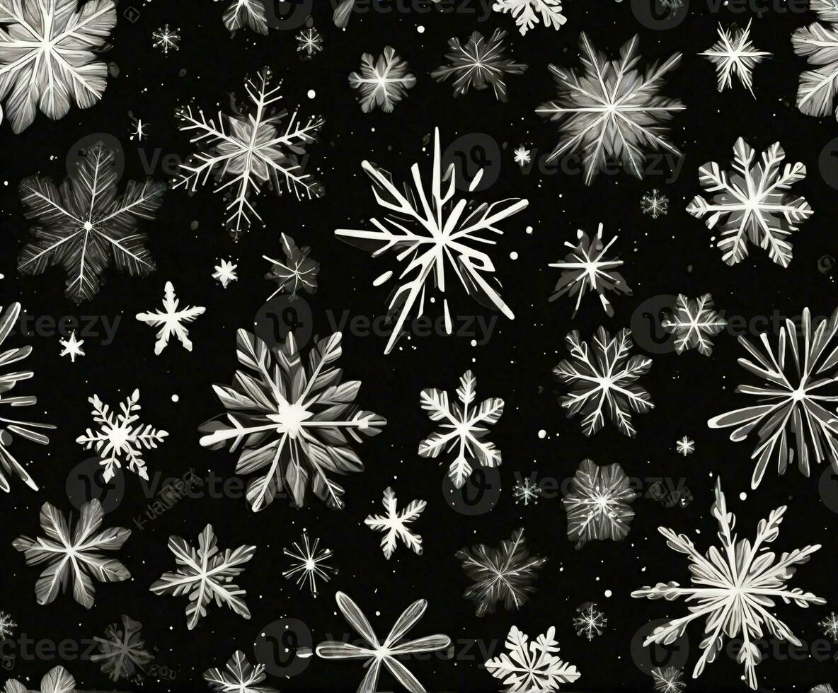 wit sneeuwvlokken Aan zwart achtergrond winter grafiek foto
