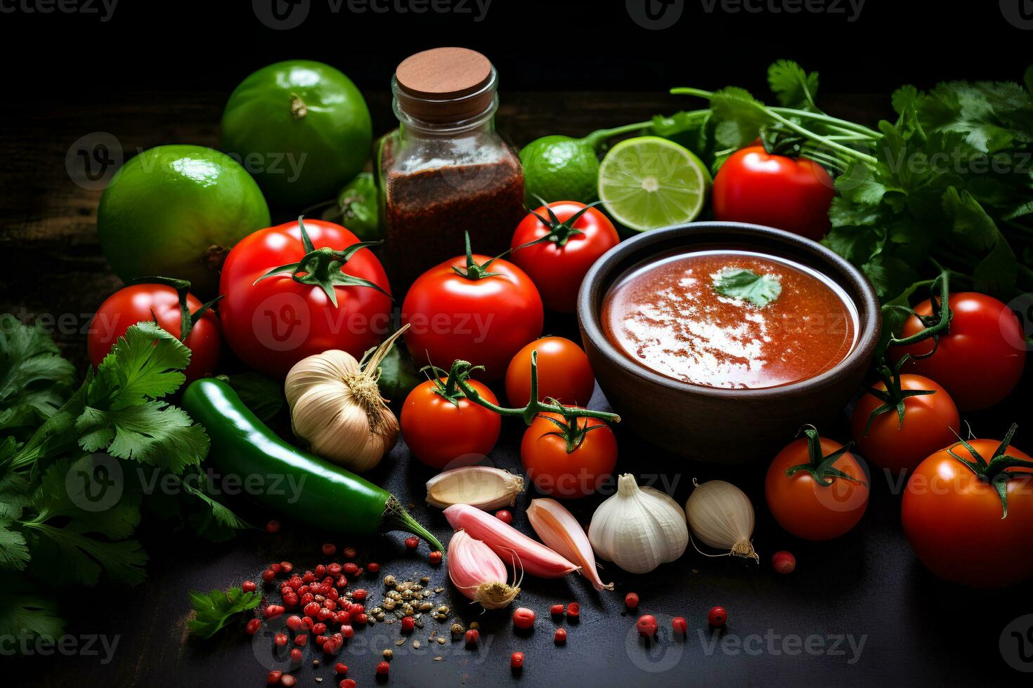 ingrediënten voor maken tomaat salsa. ai generatief foto