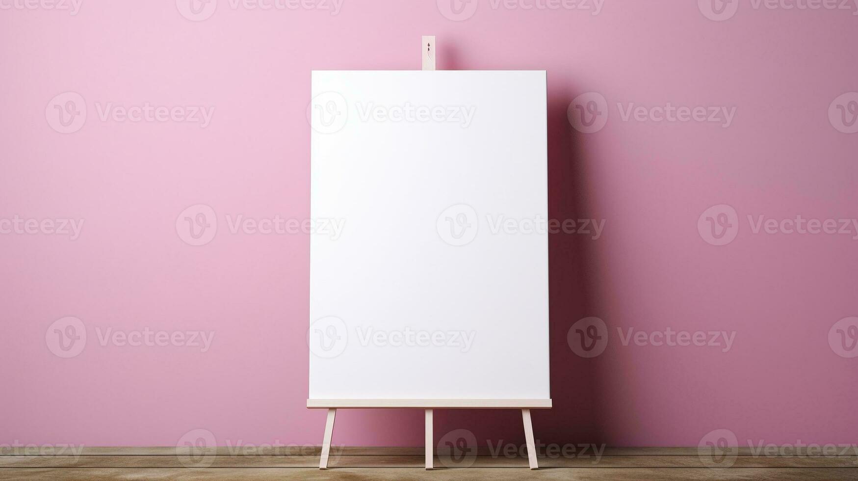 leeg canvas ezel tegen roze muur ai gegenereerd kader mockup minimaal foto