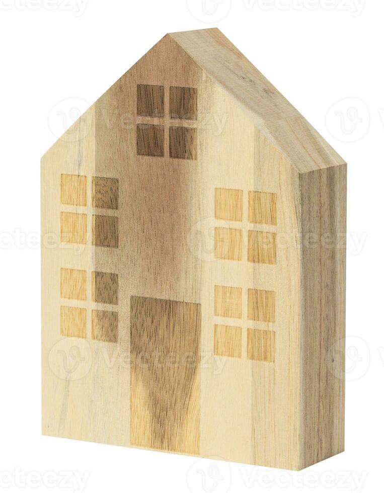 speelgoed- houten huis Aan wit geïsoleerd achtergrond foto