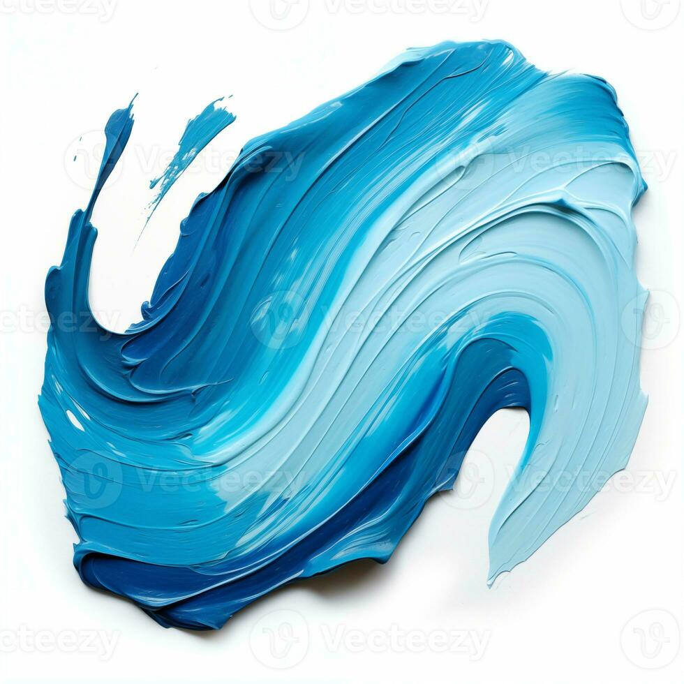 een smeren van blauw acryl verf. een borstel beroerte van verf Aan een wit achtergrond. ai generatief foto