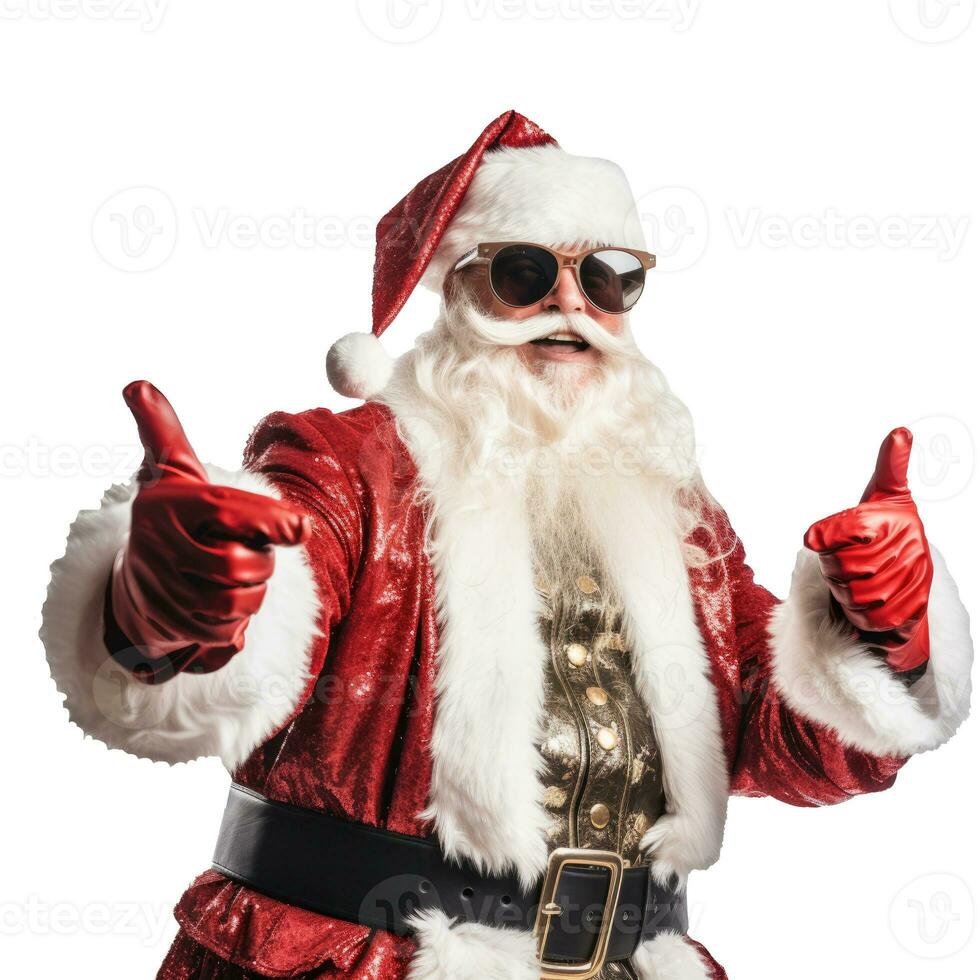 grappig de kerstman met zonnebril. ai generatief wit geïsoleerd achtergrond foto