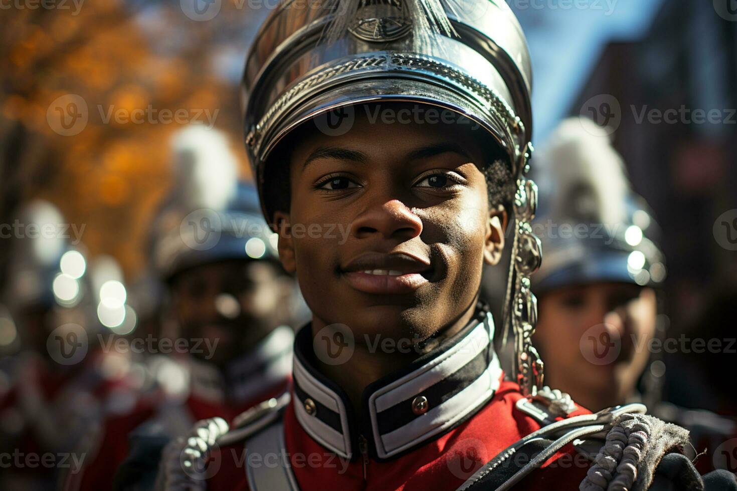 het marcheren band troepen net zo ze maart langs de straat of maart net zo een deel van een ceremonie ai gegenereerd foto