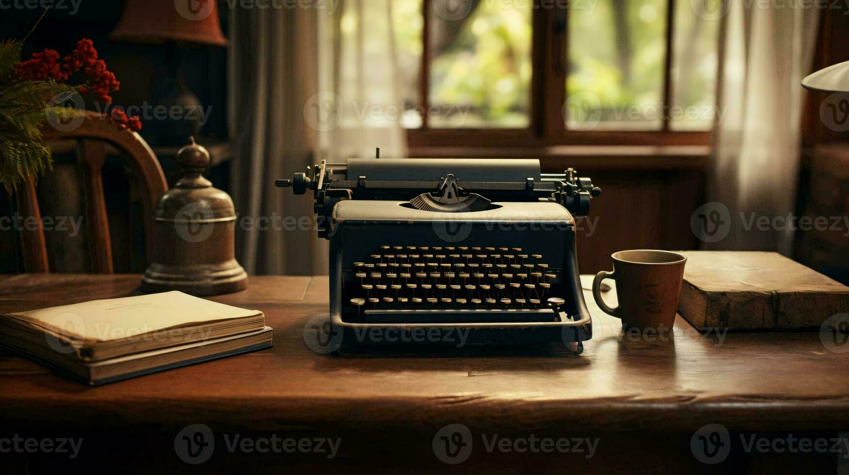 een schrijfmachine Aan een tafel ai gegenereerd foto