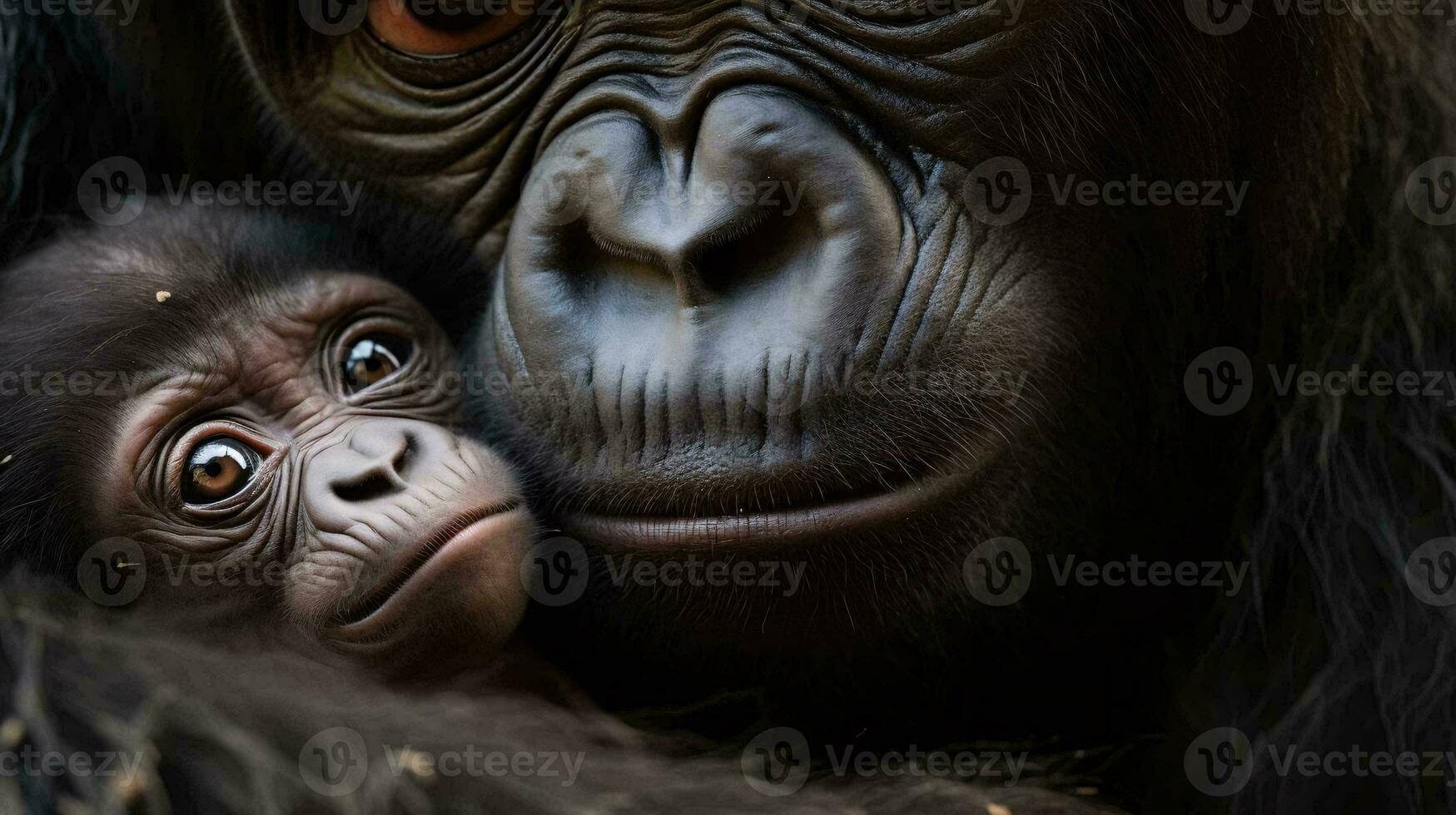 een dichtbij omhoog van een gorilla ai gegenereerd foto