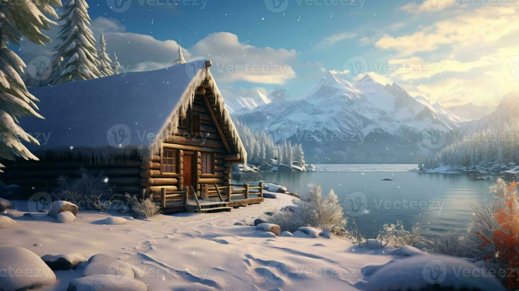 een cabine in de sneeuw ai gegenereerd foto