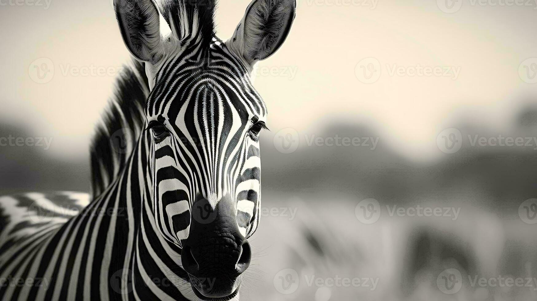 een zebra op zoek Bij de camera ai gegenereerd foto