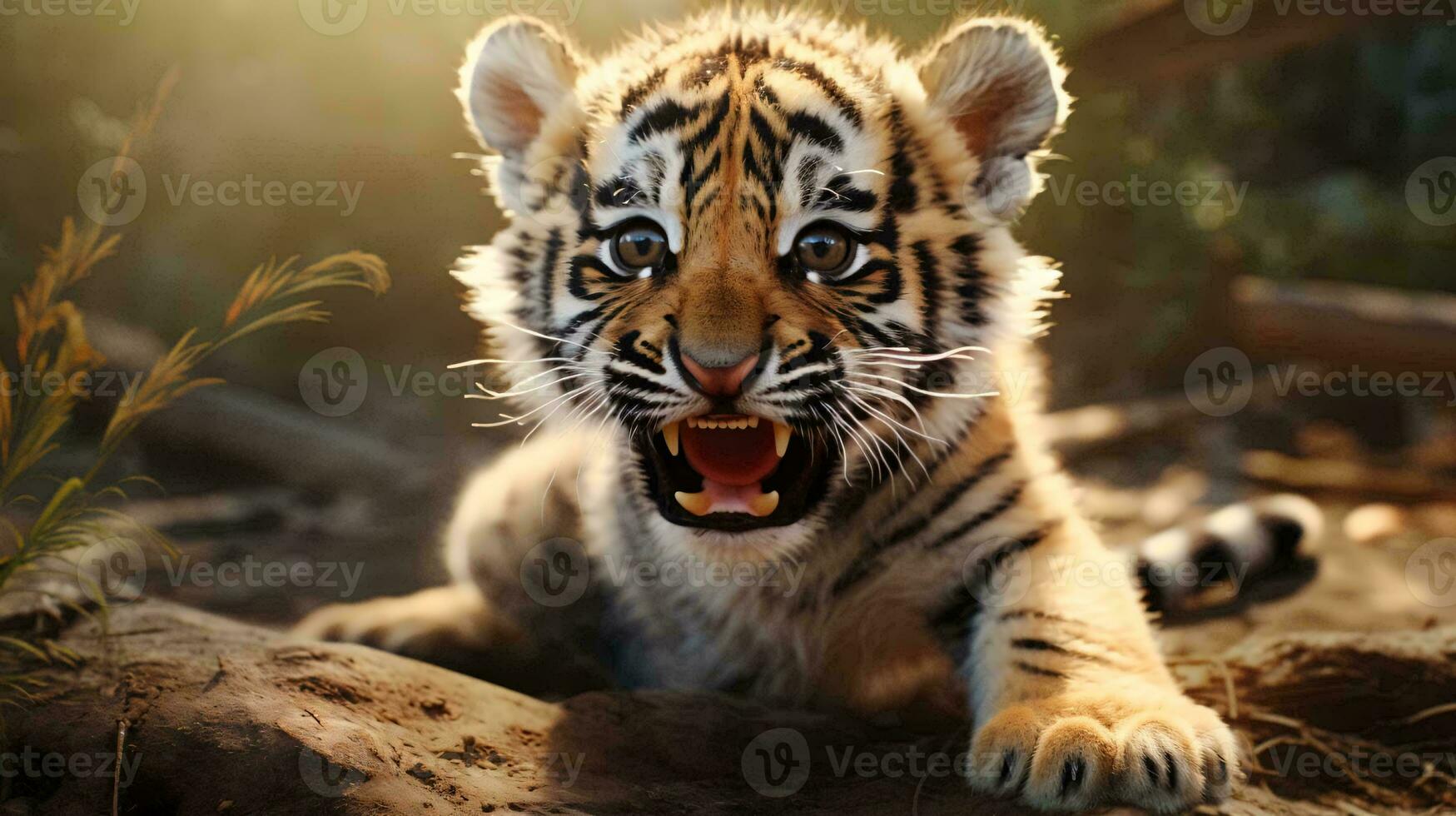 een tijger met haar mond Open ai gegenereerd foto