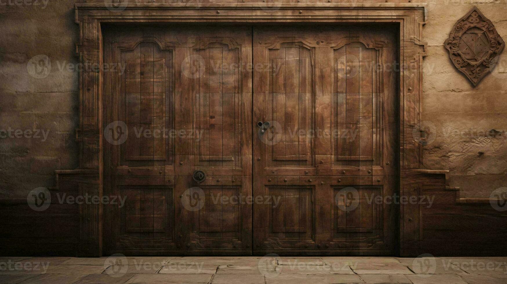 een houten deur met een ontwerp Aan het ai gegenereerd foto