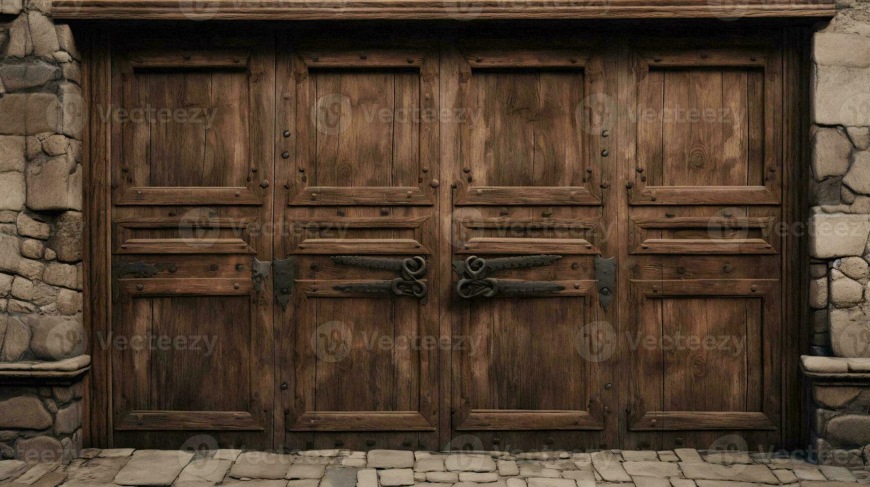 een houten deur met een omgaan met ai gegenereerd foto