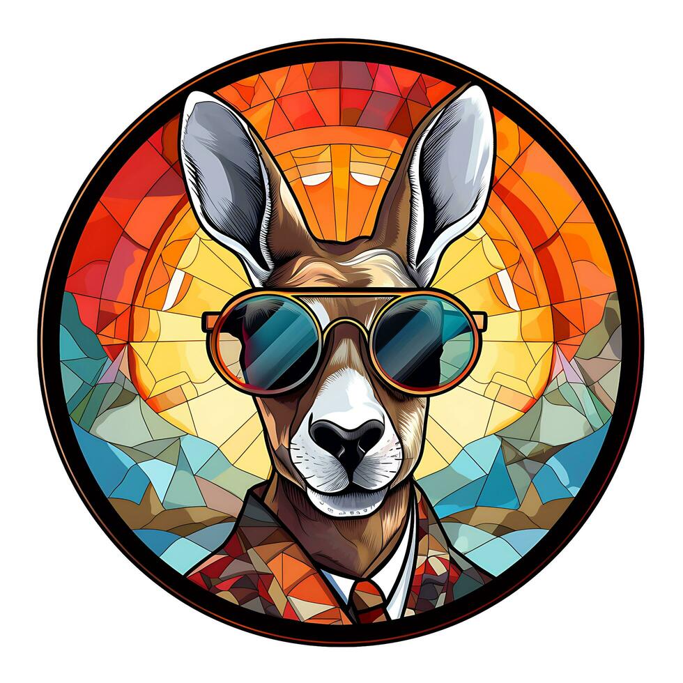 een kleurrijk hert jacht- gebrandschilderd glas venster illustratie ontwerp foto