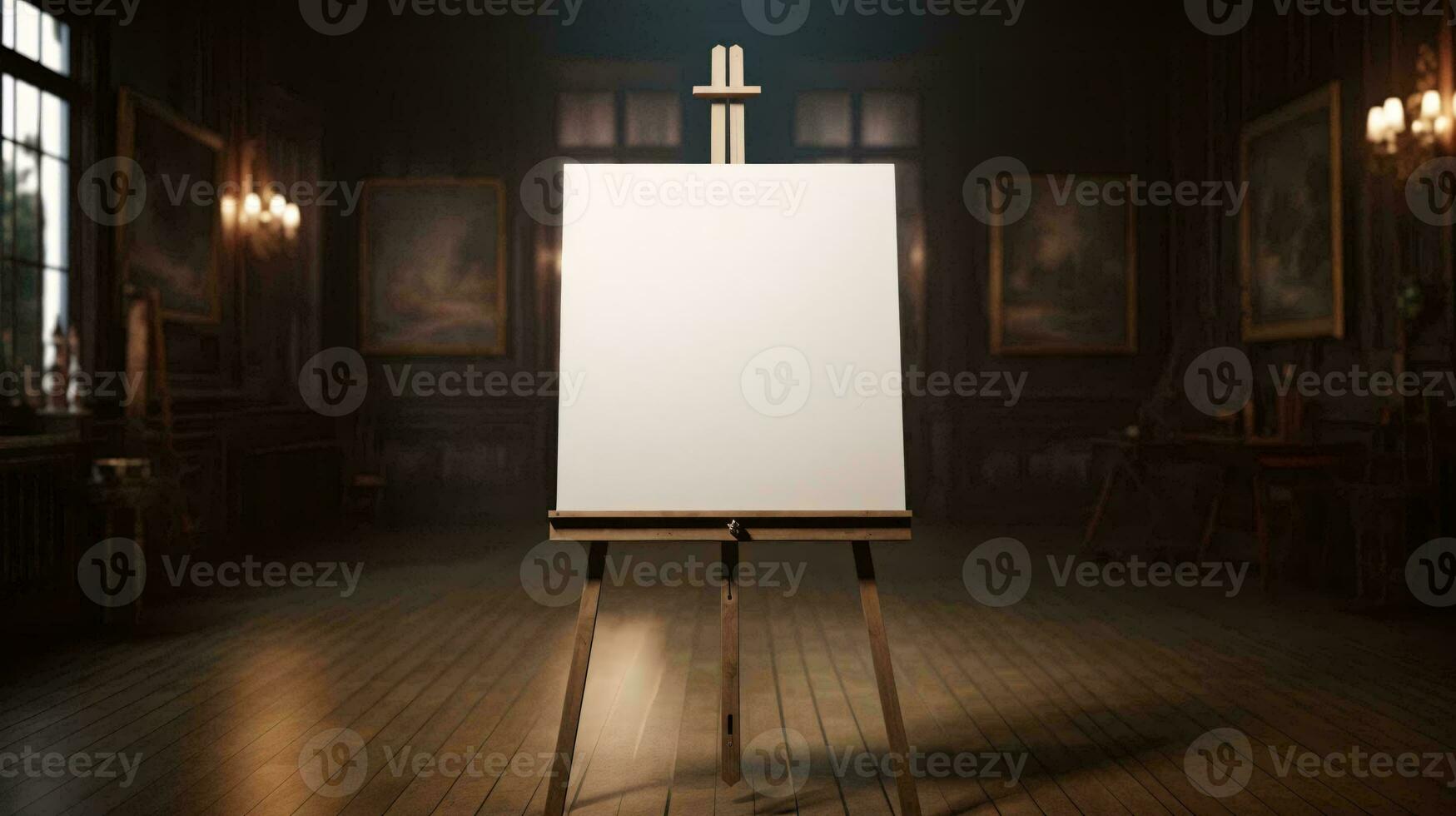 een wit bord Aan een staan in een kamer ai gegenereerd foto