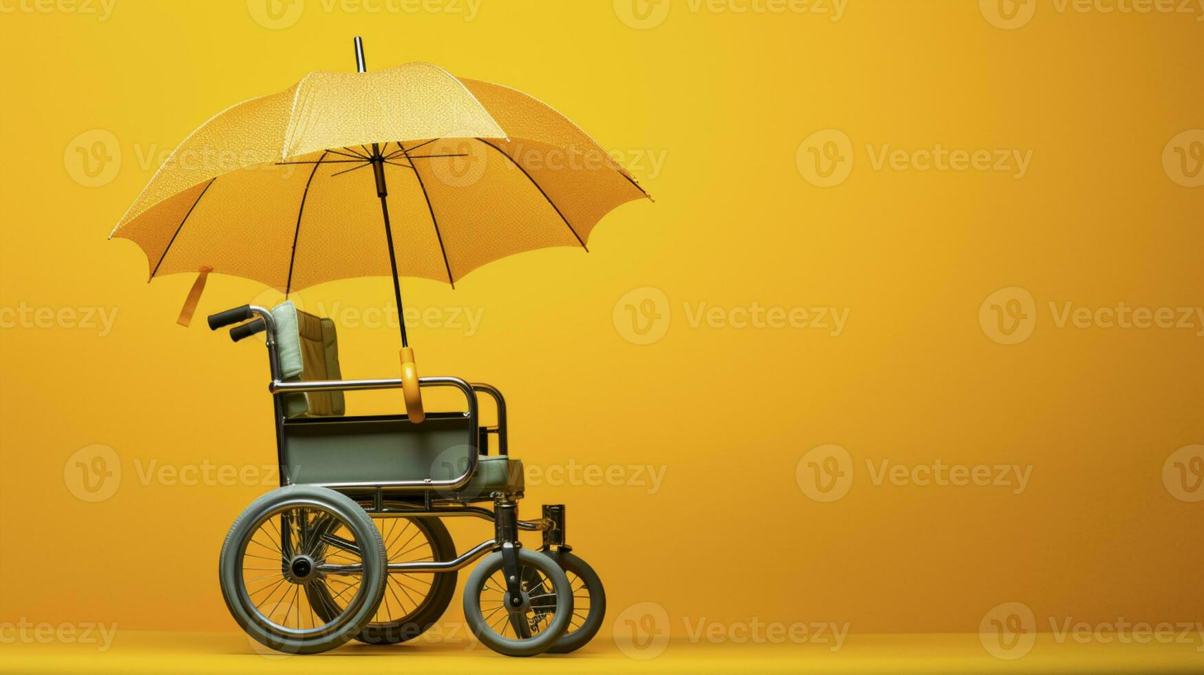 ai generatief van de paraplu en rolstoel symboliseren medisch verzekering, aanbieden bescherming Leuk vinden een paraplu schilden van regenen, zorgen voor gezondheidszorg Dekking voor uw welzijn. foto