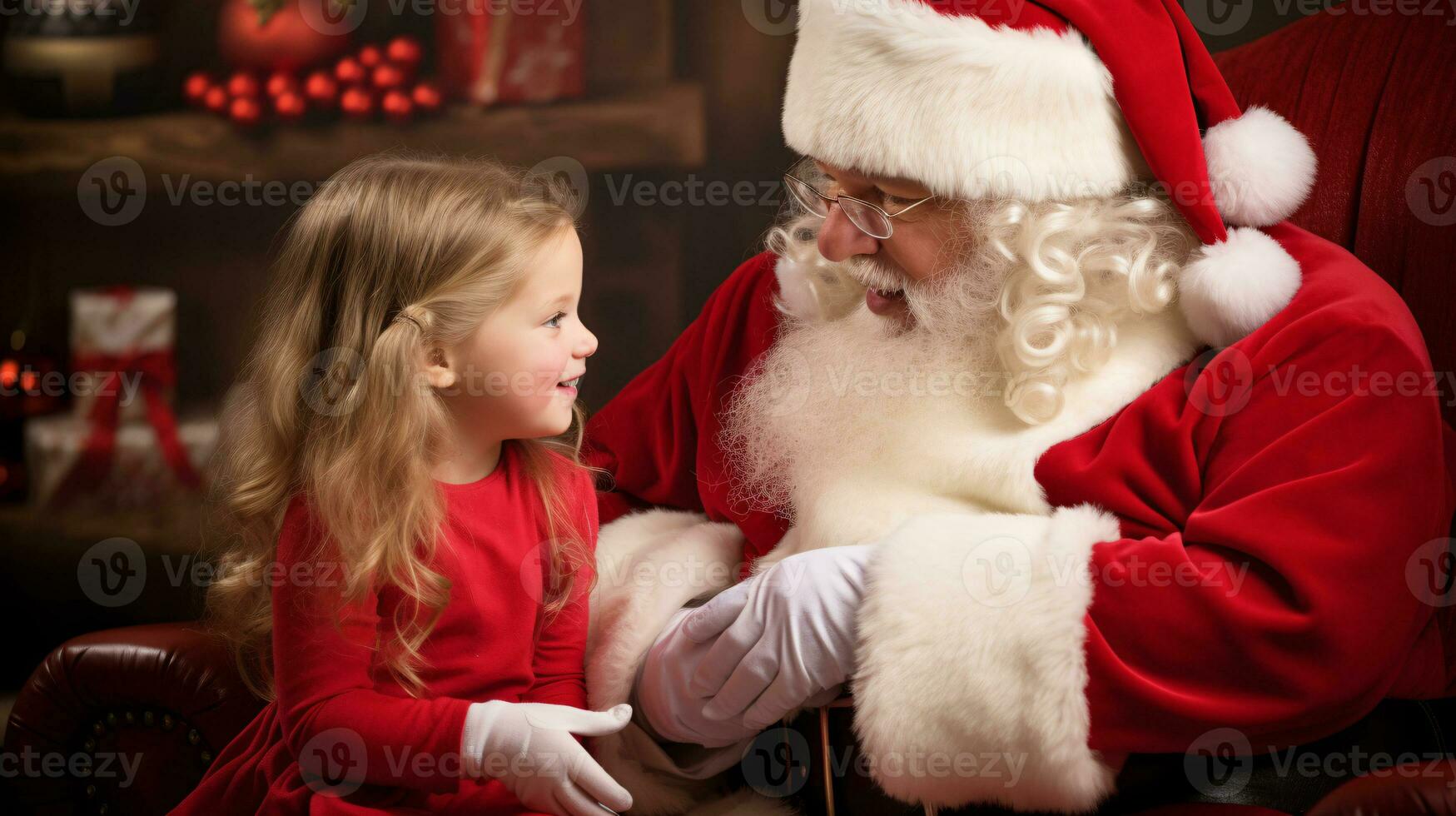 ai generatief kinderen van verschillend etniciteit vergadering de kerstman met een bokeh gevulde achtergrond foto