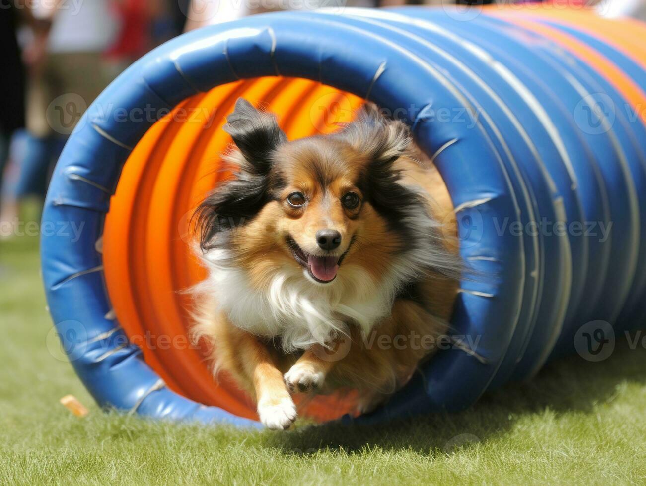 pittig hond racing door een behendigheid Cursus ai generatief foto