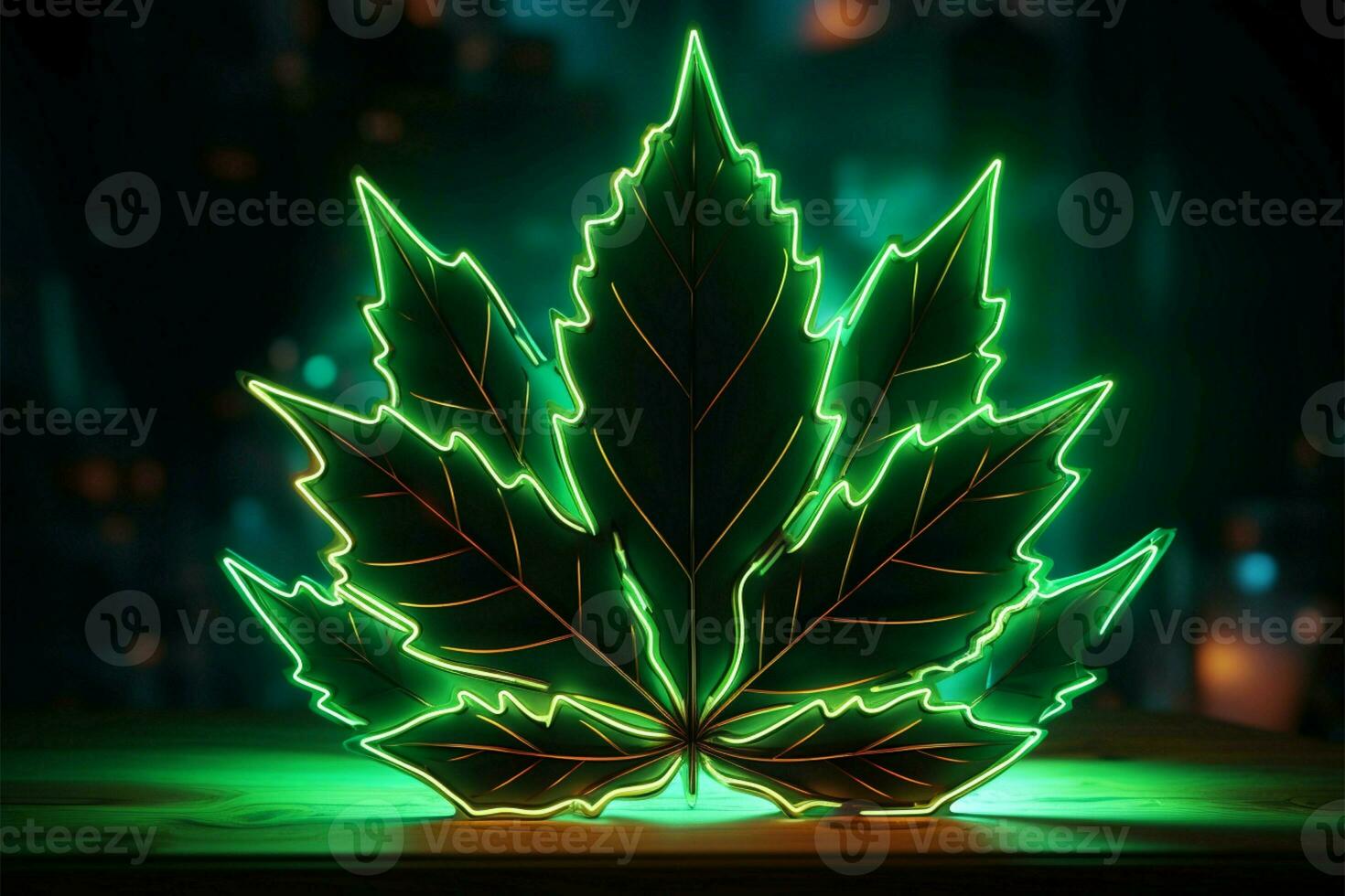 een groen neon hennep blad logo creëert een levendig merk identiteit ai gegenereerd foto