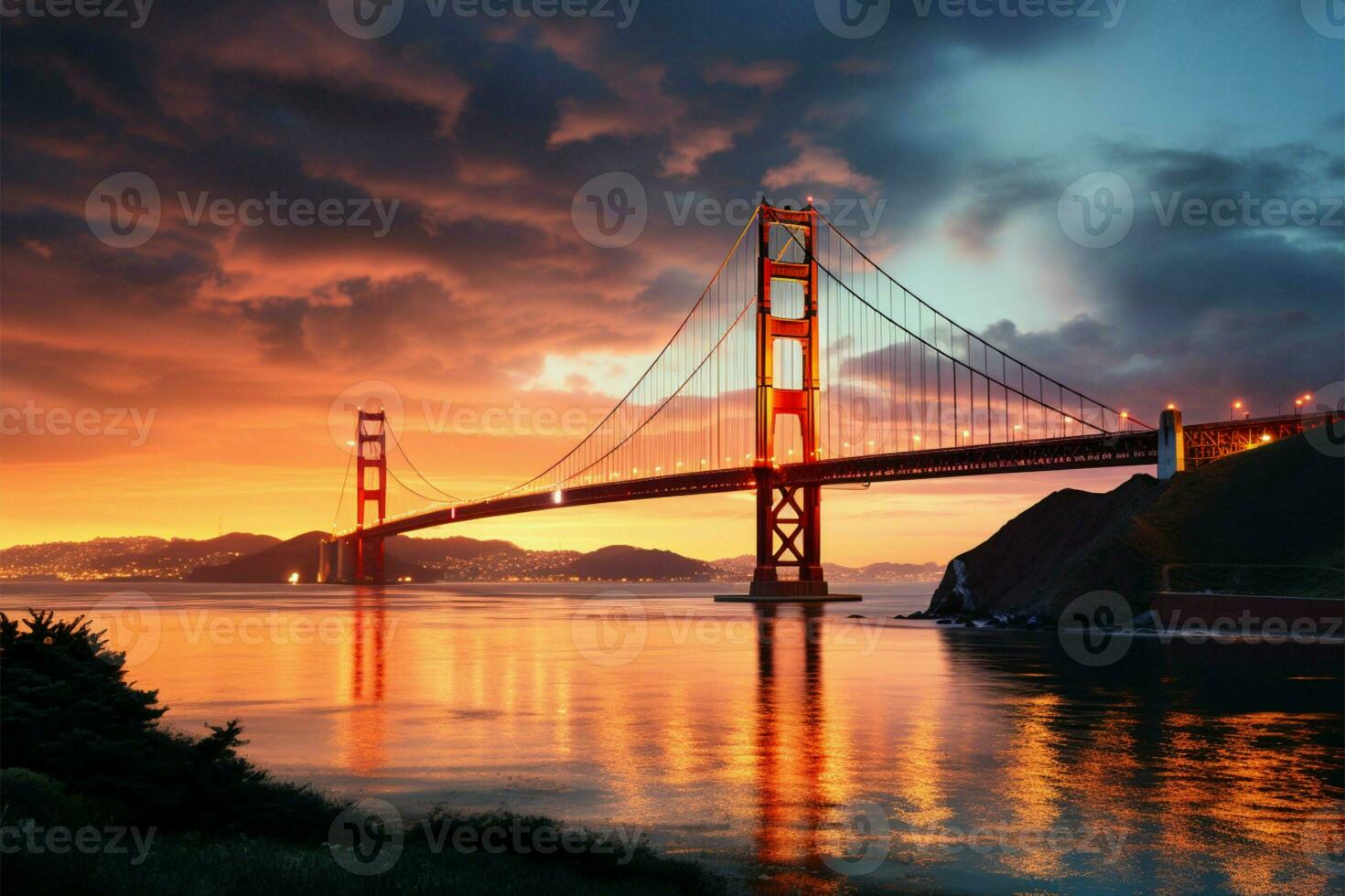 gouden poort brug san Franciscus bouwkundig wonder, schijnend aan de overkant de baai ai gegenereerd foto
