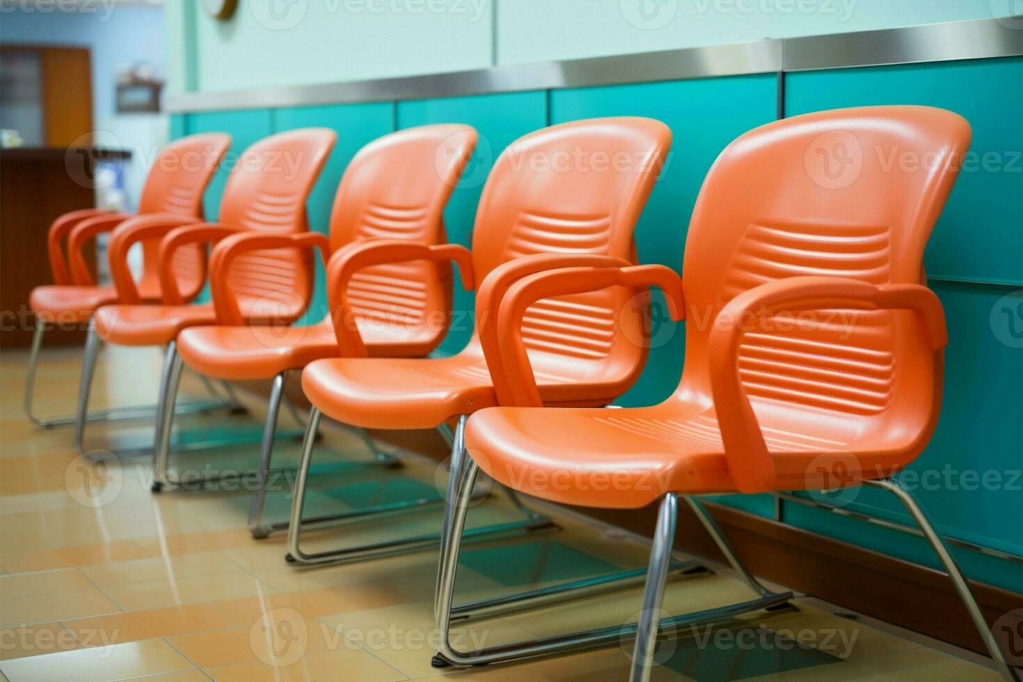 stoelen voorzien een plaats naar zitten in de ziekenhuis aan het wachten kamer ai gegenereerd foto