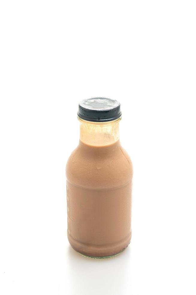 chocolademelk in glazen fles foto