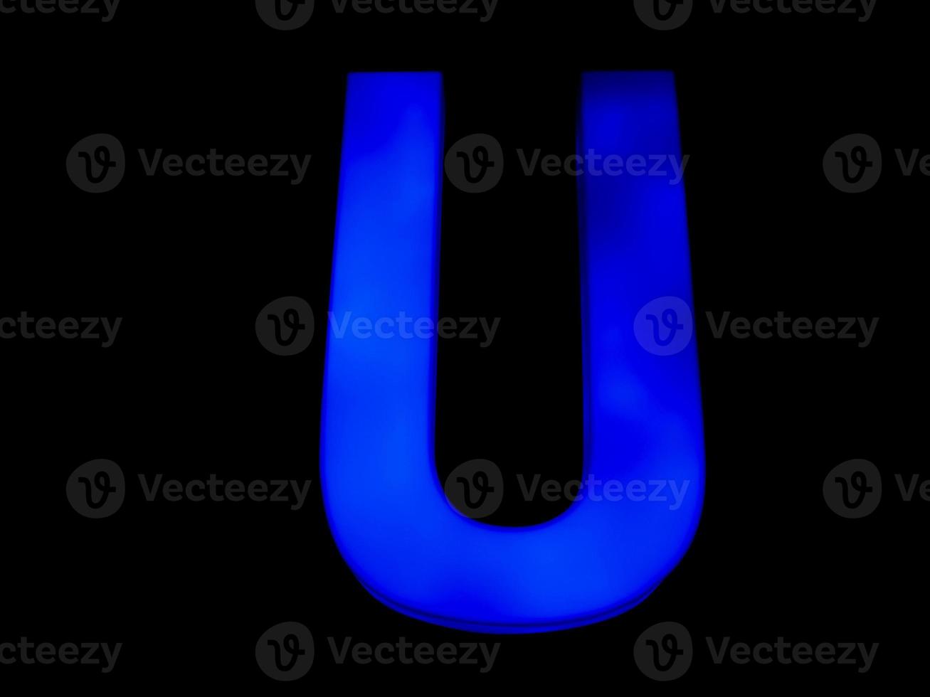 blauwe neonletter u foto