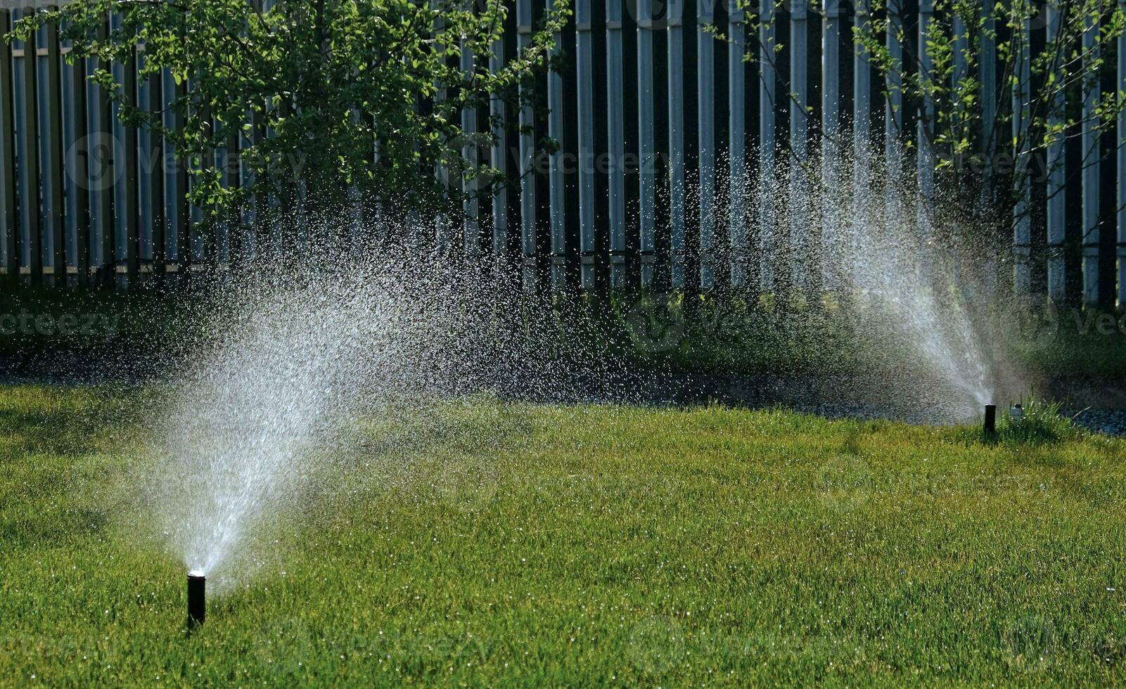 automatisch tuin irrigatie systeem gieter gazon met verstelbaar hoofd. automatisch uitrusting voor irrigatie en onderhoud van gazons, tuinieren. foto