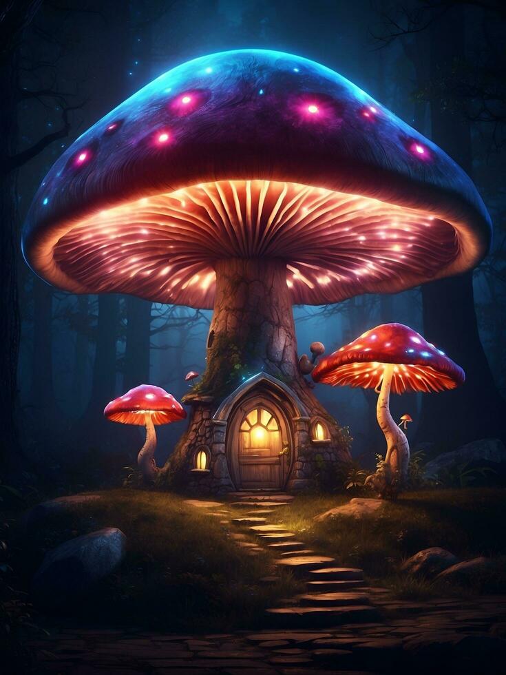 reusachtig champignons Bij nacht gemaakt door ai foto