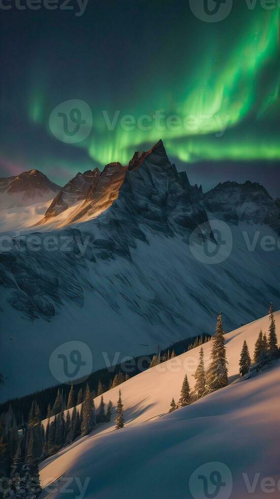 landschap met bergen en Aurora foto
