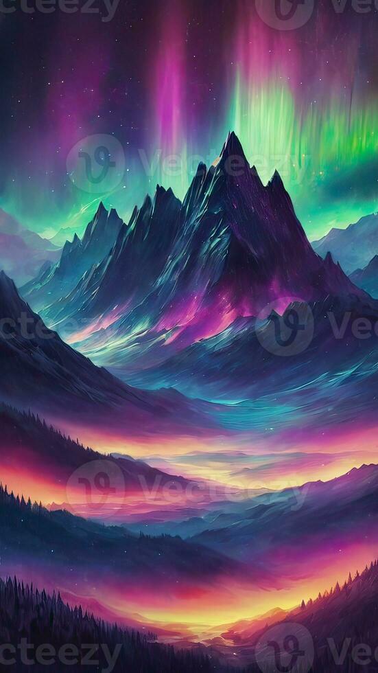 landschap met bergen en Aurora foto