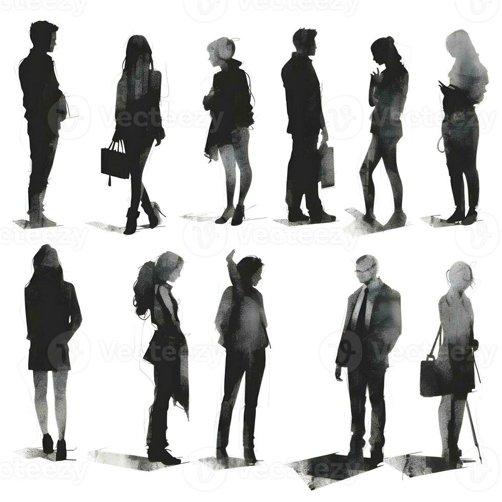 mensen silhouet geïsoleerd menselijk persoon mannetje vrouw bedrijf zwart generatief ai. foto