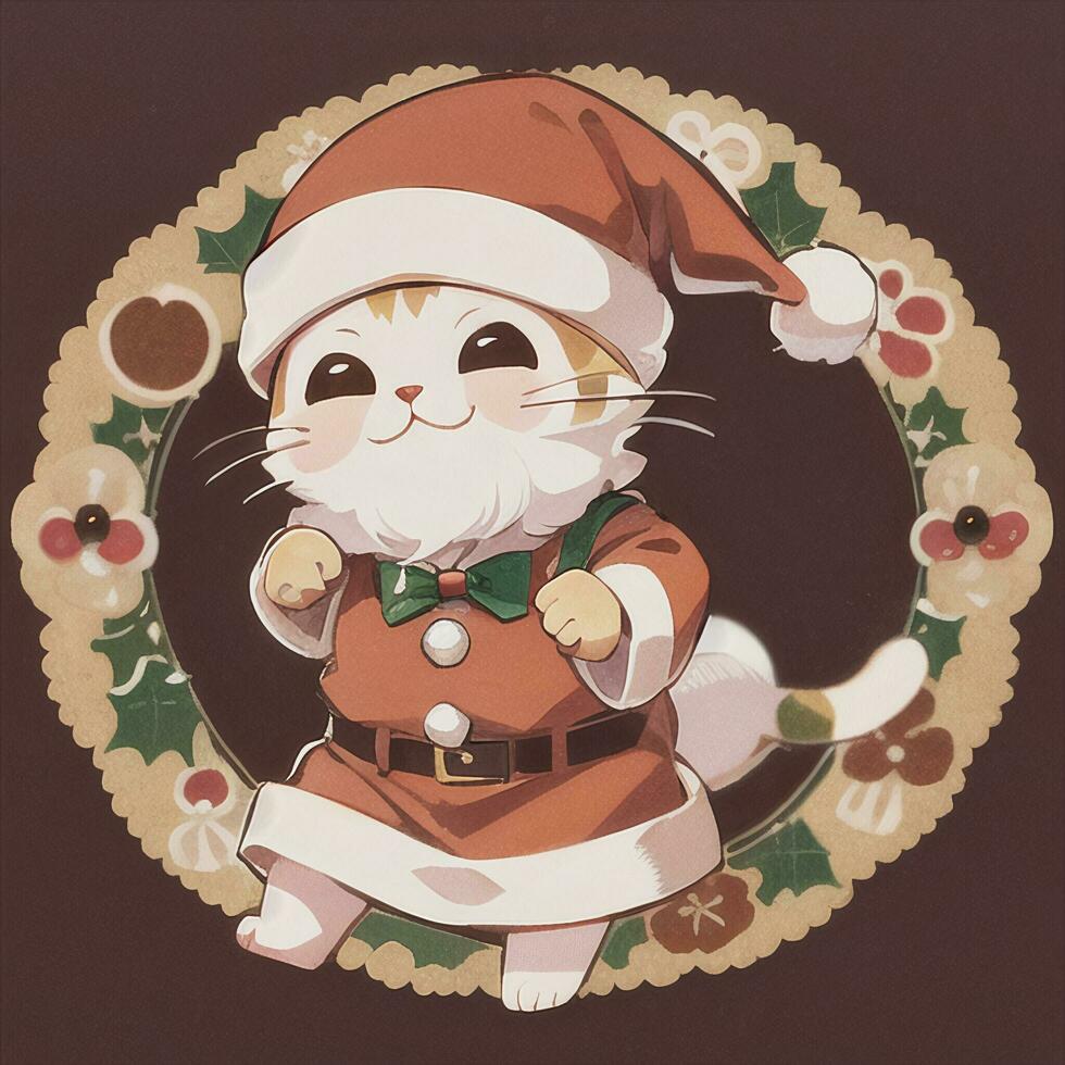 schattig chibi neko kat vervelend Kerstmis kostuum net zo de kerstman claus anime stijl foto