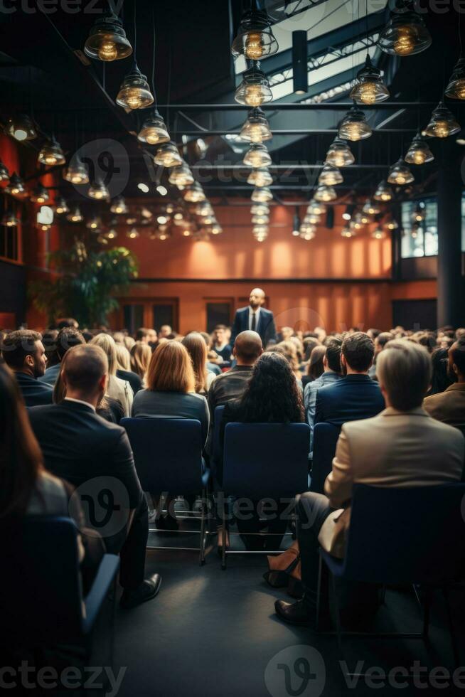 leiderschap conferentie presentatie verschillend publiek achtergrond met leeg ruimte voor tekst foto