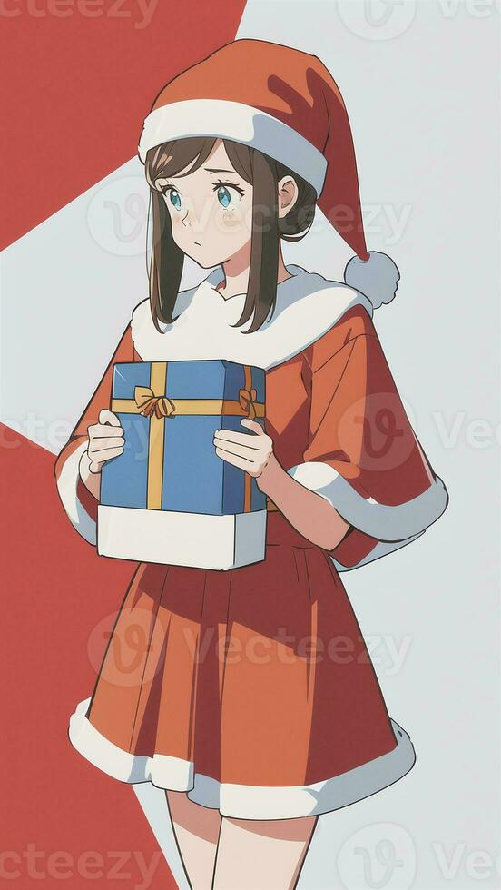 schattig tiener meisje vervelend Kerstmis kostuum net zo de kerstman anime stijl foto