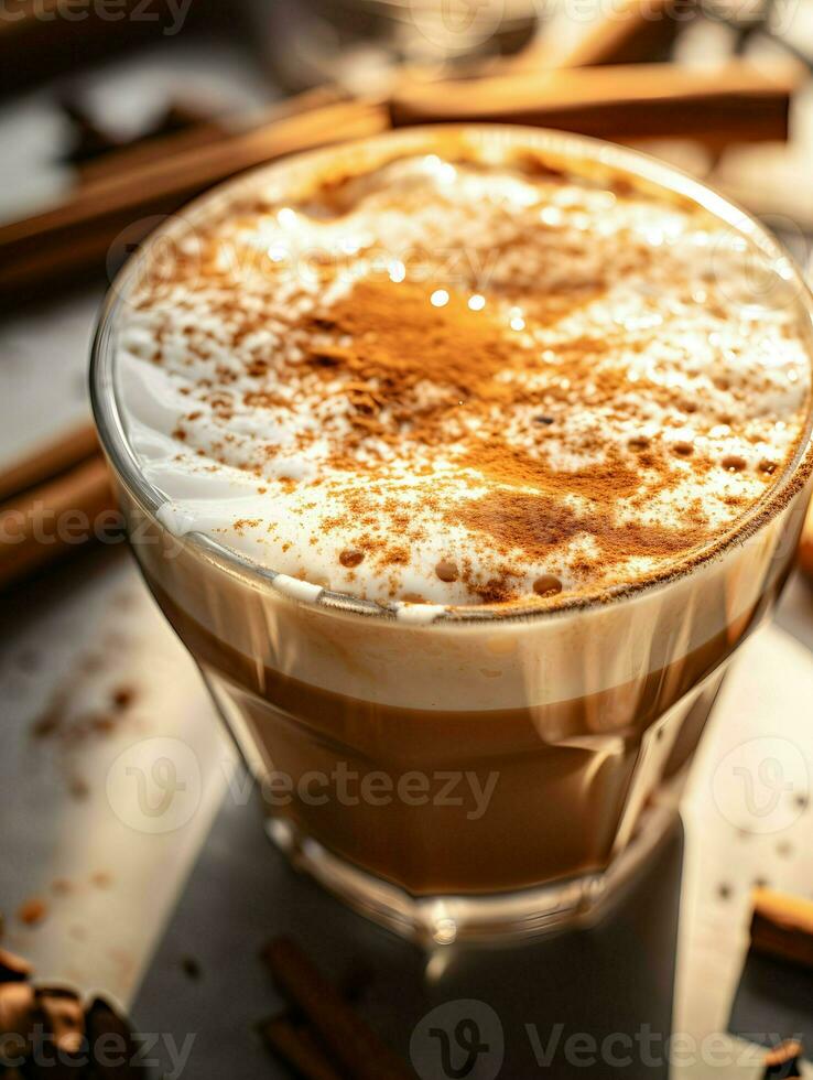 pompoen kruid latte, bevroren koffie achtergrond foto, generatief ai foto