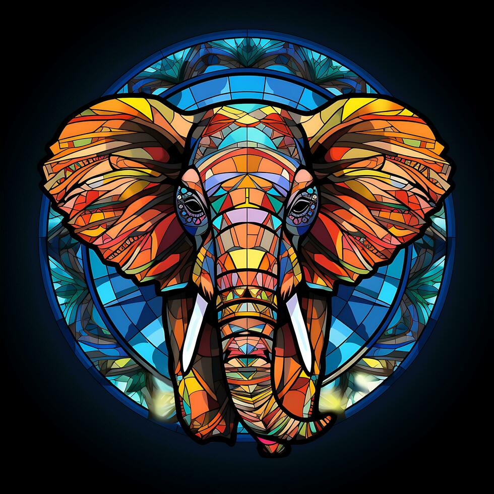 visie van een schilderij helder gebrandschilderd glas elefant cirkel illustratie ontwerp foto