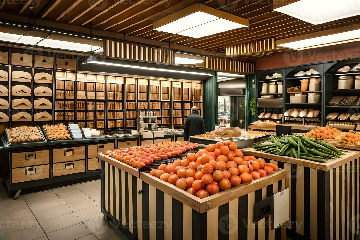 een kruidenier op te slaan met een verscheidenheid van produceren en brood. ai-gegenereerd foto