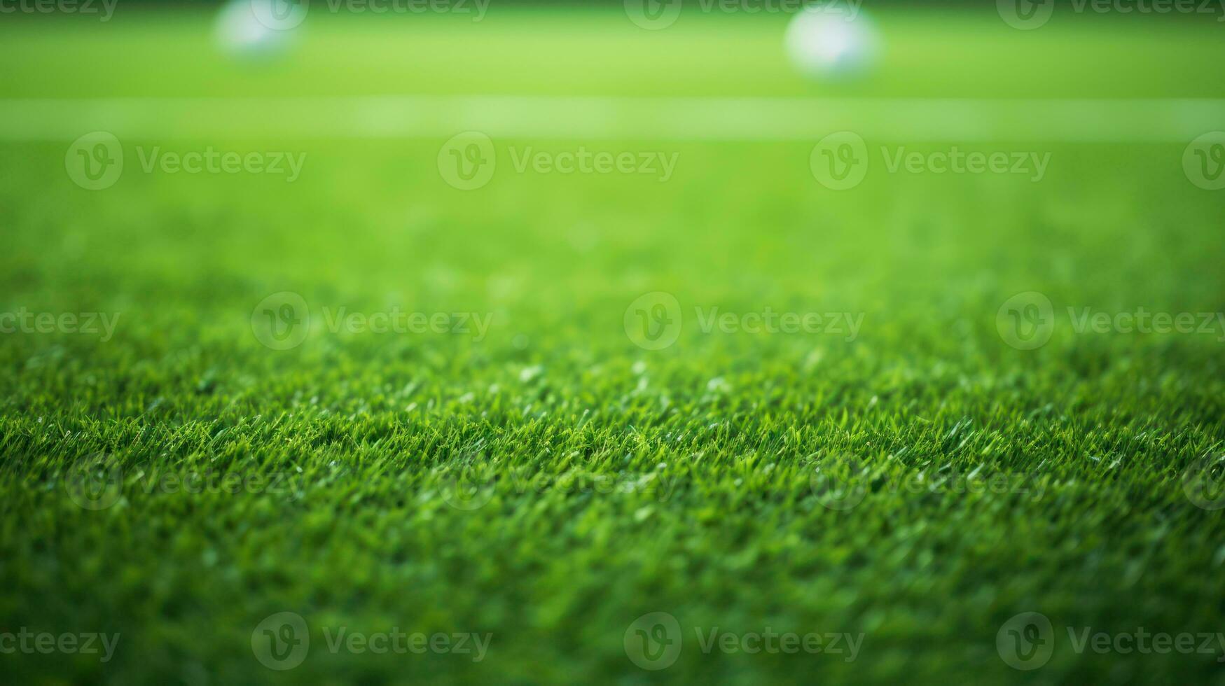 voetbal veld- met groen gras en licht bokeh achtergrond. generatief ai foto